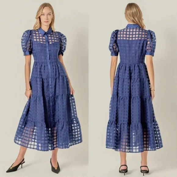 English factory Organza short sleeve button front midi dress - Picture 2 of 11